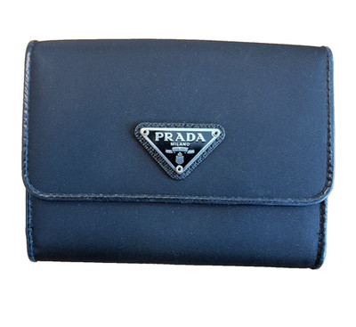 PRADA Milano Black Folding Wallet with Logo Plaque