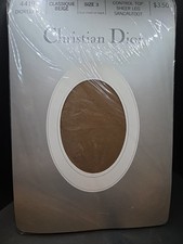 Vtg Christian Dior Pantyhose Size 4 Beige Diorella Control Top Sheer Stretch Leg