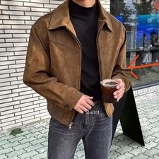 Short Lapel Jacket Zipper Autumn American Retro Coats Men's Fashion Workwear