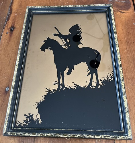 Antique 1900’s Framed Indian Chief Native American Print Silhouette