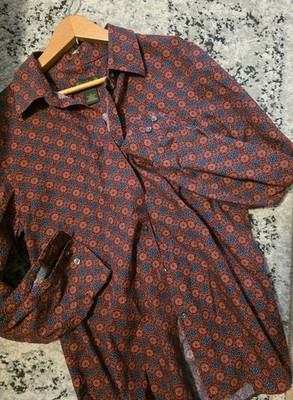 Vintage Western Chic Preppy Button Up Collar Shirt Womens 12 Cotton Red Blue