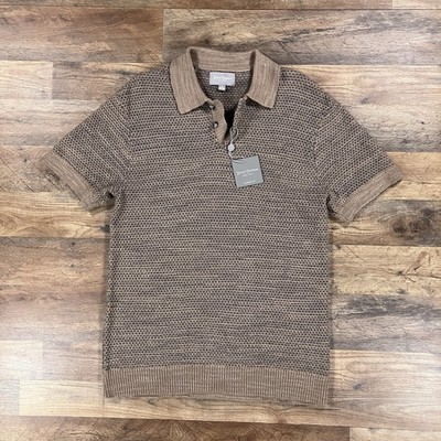 Hickey Freeman Polo Shirt Mens Small Brown Gray Short Sleeve Knit Preppy NEW