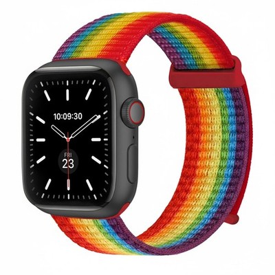 Smartwatch Armband für Apple Watch Series 6 44mm Textil Band Klett Regenbogen