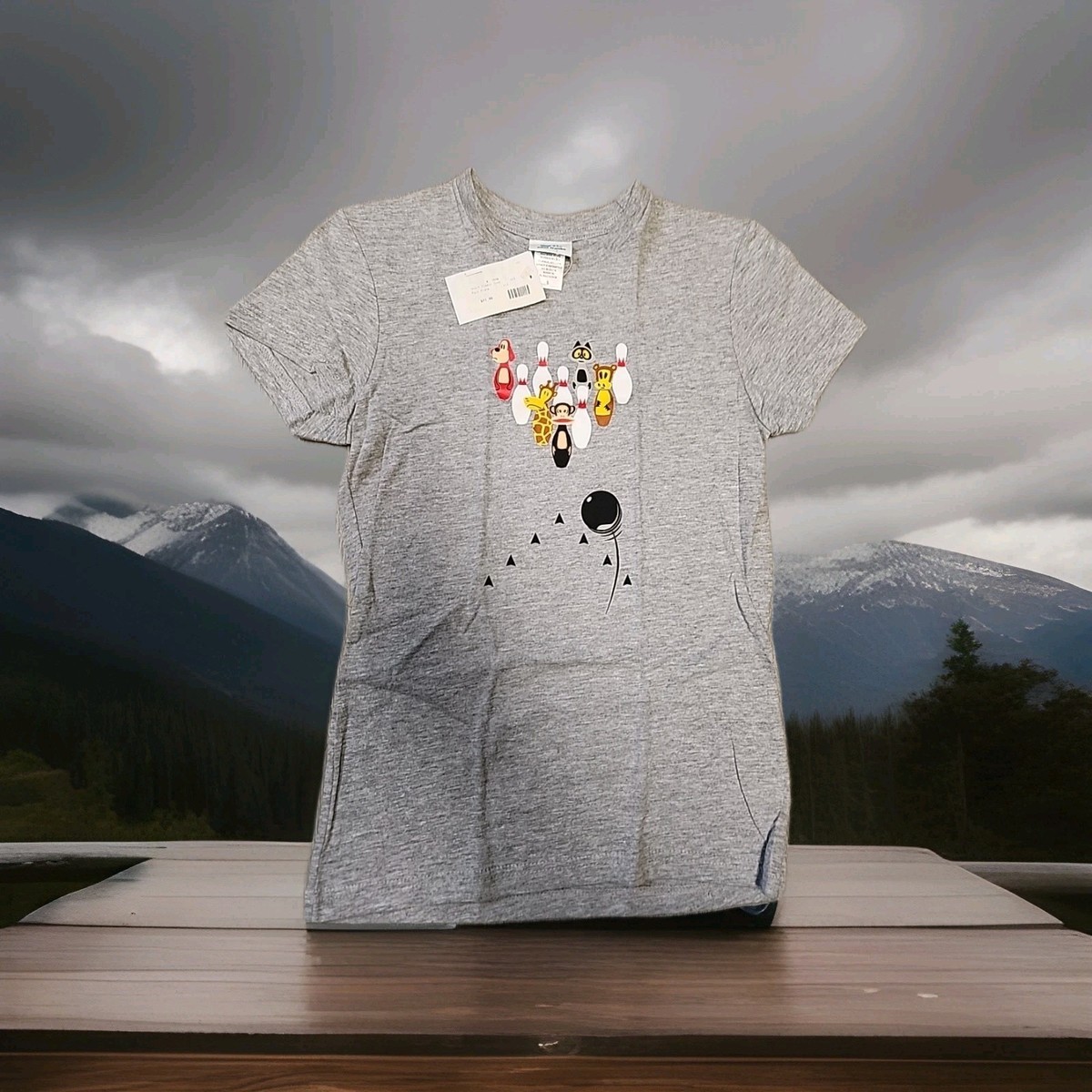 Paul Frank Julius & Friends Bowling Logo Gray T-shirt Girls Small 