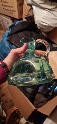 Blenko Glas Krug Vase Vintage Handgefertigt Bauchige Grün/blaue