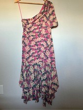 ASTR The Label Santorini Dress One Shoulder Floral Midi Pink Black NWT M