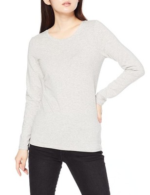 Amazon Essentials Damen Langarmshirt Rundhals klassisch Hellgrau Größe