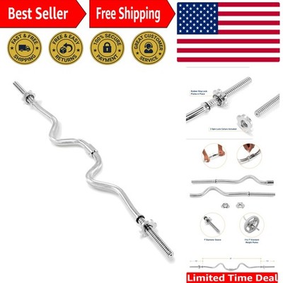 1 inch Standard Curl Bar with Spin-Lock Collars Weightlifting Strength Traini...