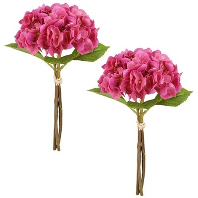 Real Touch Artificial Hydrangea Flowers, 2 Bouquets (6 Stems) Rose Red Fake H...