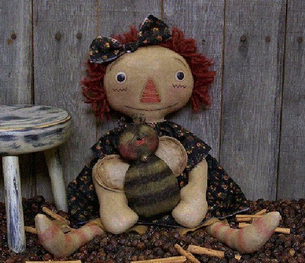 PATTERN Primitive Raggedy Ann Doll Raggedy Annie Doll & Bee Doll Ornie SO CUTE!