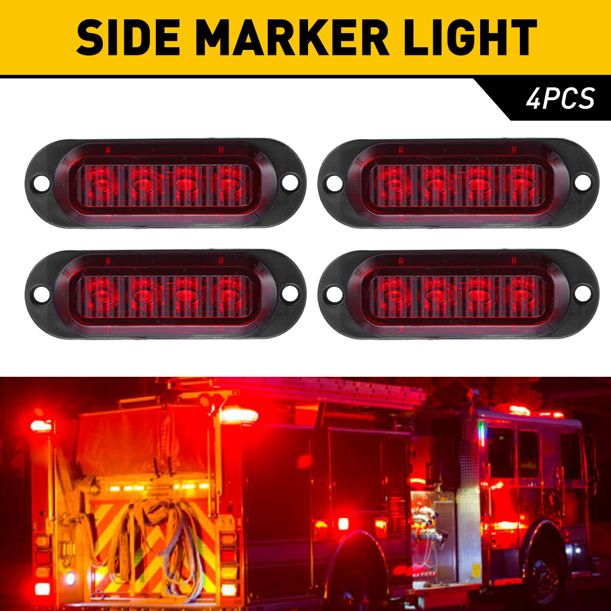 Red 4-LED Clearance Side Marker Turn Signal Lights for Trucks and Trailers