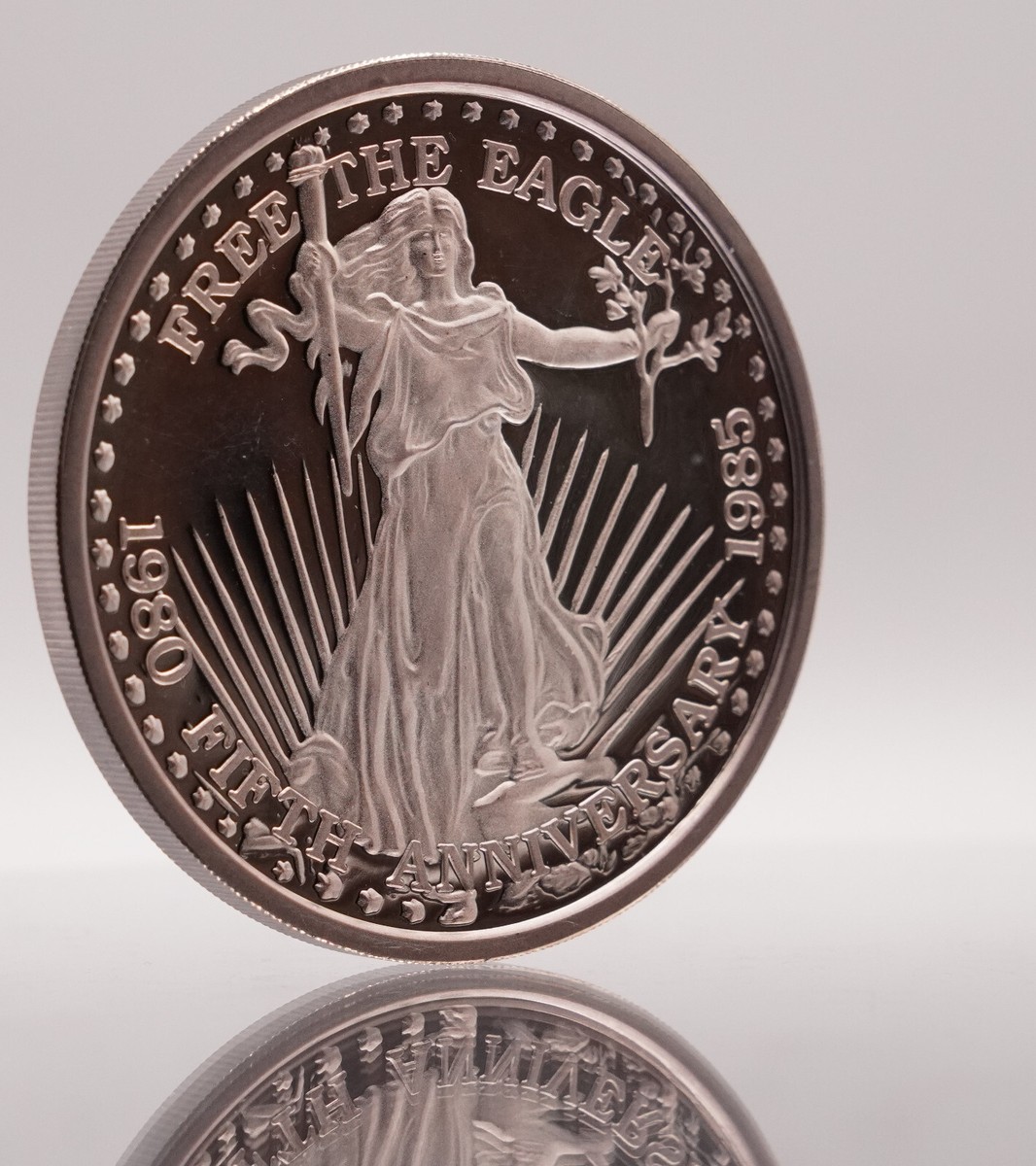1980 1985 FREE the Eagle 5th Anniversary 2oz 999 FINE Silver art