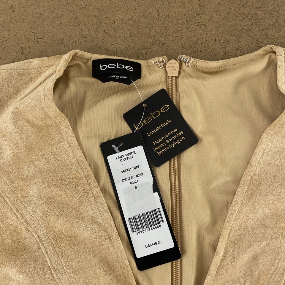 Bebe Women's Small Desert Mist Faux Suede Sleevless V Neck Catsuit NWT *Flaw - Image 2 of 4