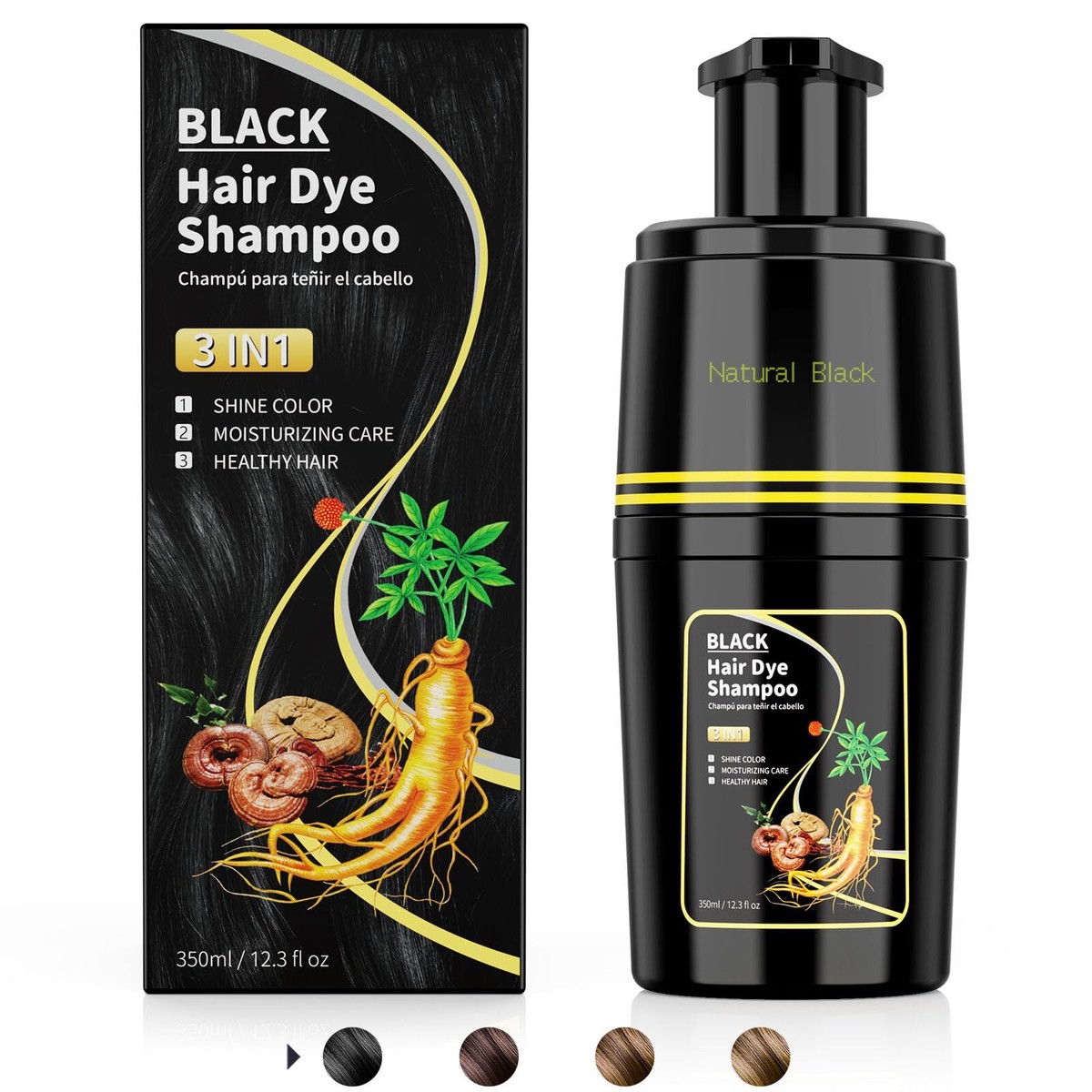 KAISASA Black Hair Dye Shampoo 3 in 1 Hair Color Shampoo for Cover