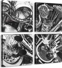 Vintage Black and White Motorcycle Canvas Wall Art for Home or Office Decor