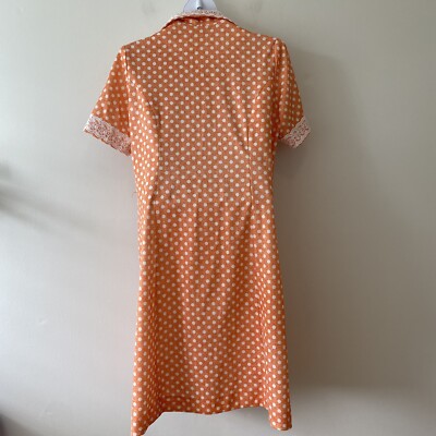 Vintage Smartee Togs Of Texas Dress Orange Polka Dots Lace Trim
