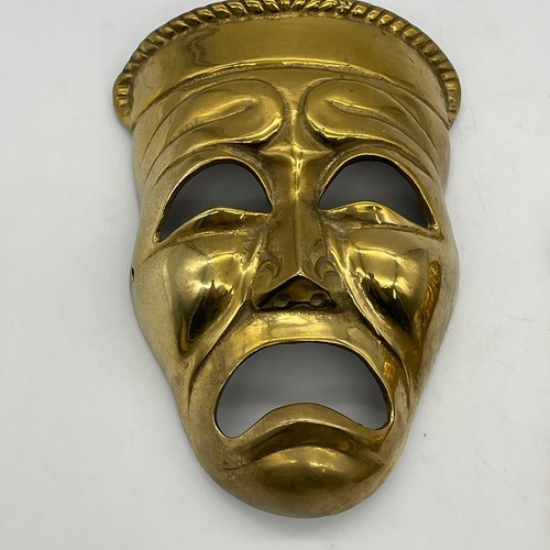Theatrical Face Masks Brass Comedy & Tragedy Wall Hanging Vintage Plaque Theater - Bild 2 von 5