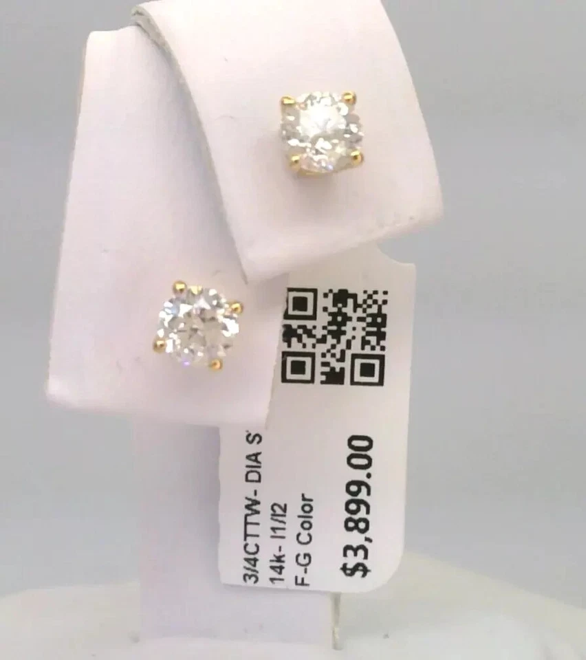 $3,999 – Certified 3/4 CTTW Real Diamond Stud Earrings – Solid 14K Yellow Gold - Image 2 of 4