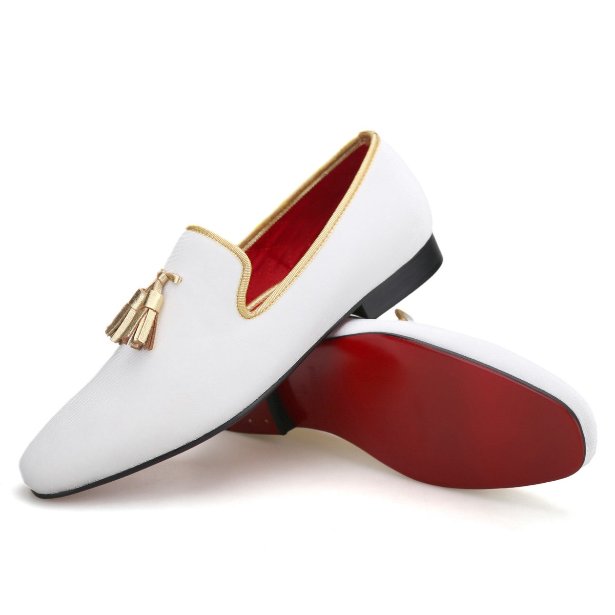 FERUCCI WHITE VELVET WITH GOLD TASSEL LOAFER SIZE 12 PROM WEDDING SHOES Amazon.com | FERUCCI Handmade White Men Velvet Slippers  main image 4