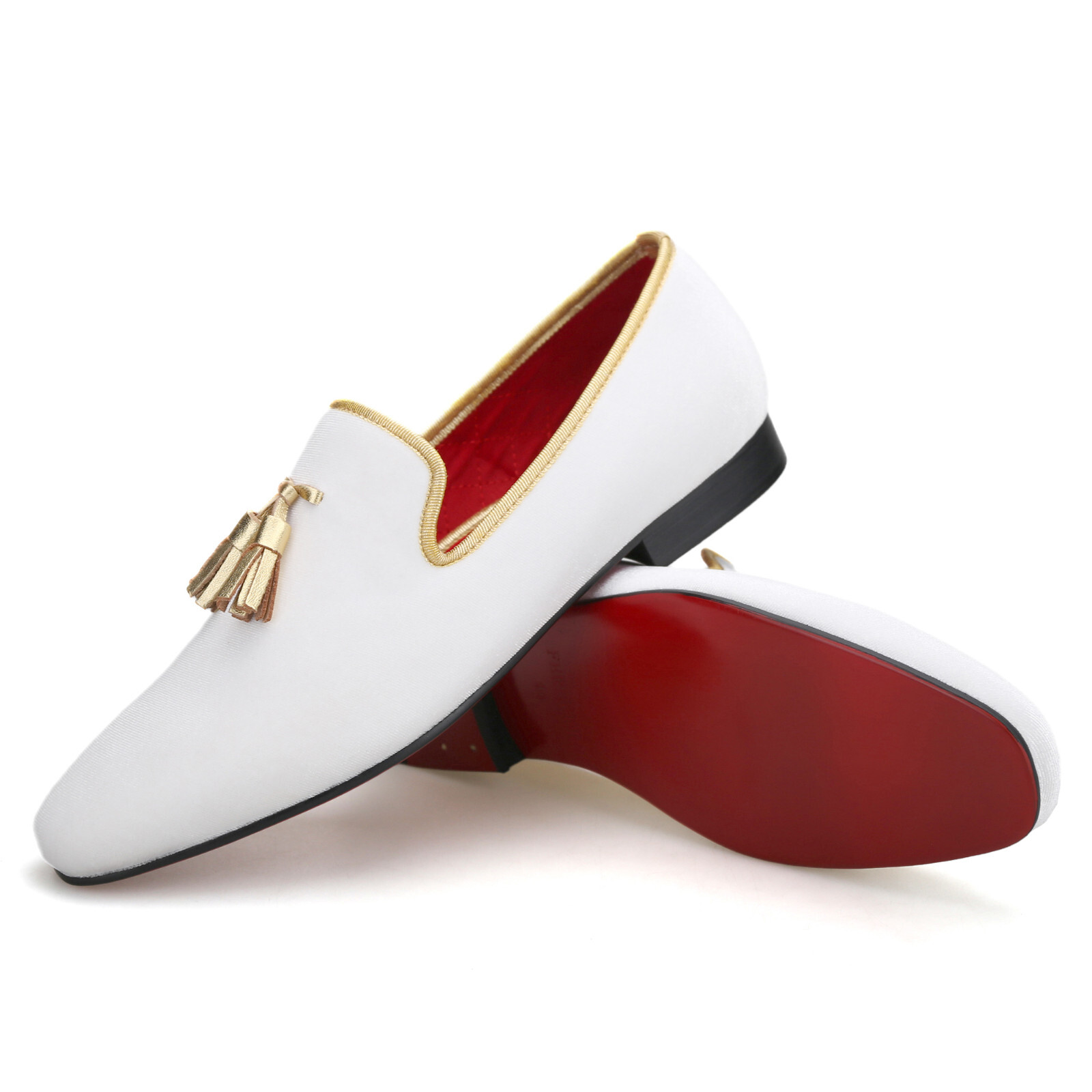 PANTOFOLA D’ORO Mocassino pantofole FERUCCI punta quadrata bianco velluto oro nappa piatto ballo matrimonio