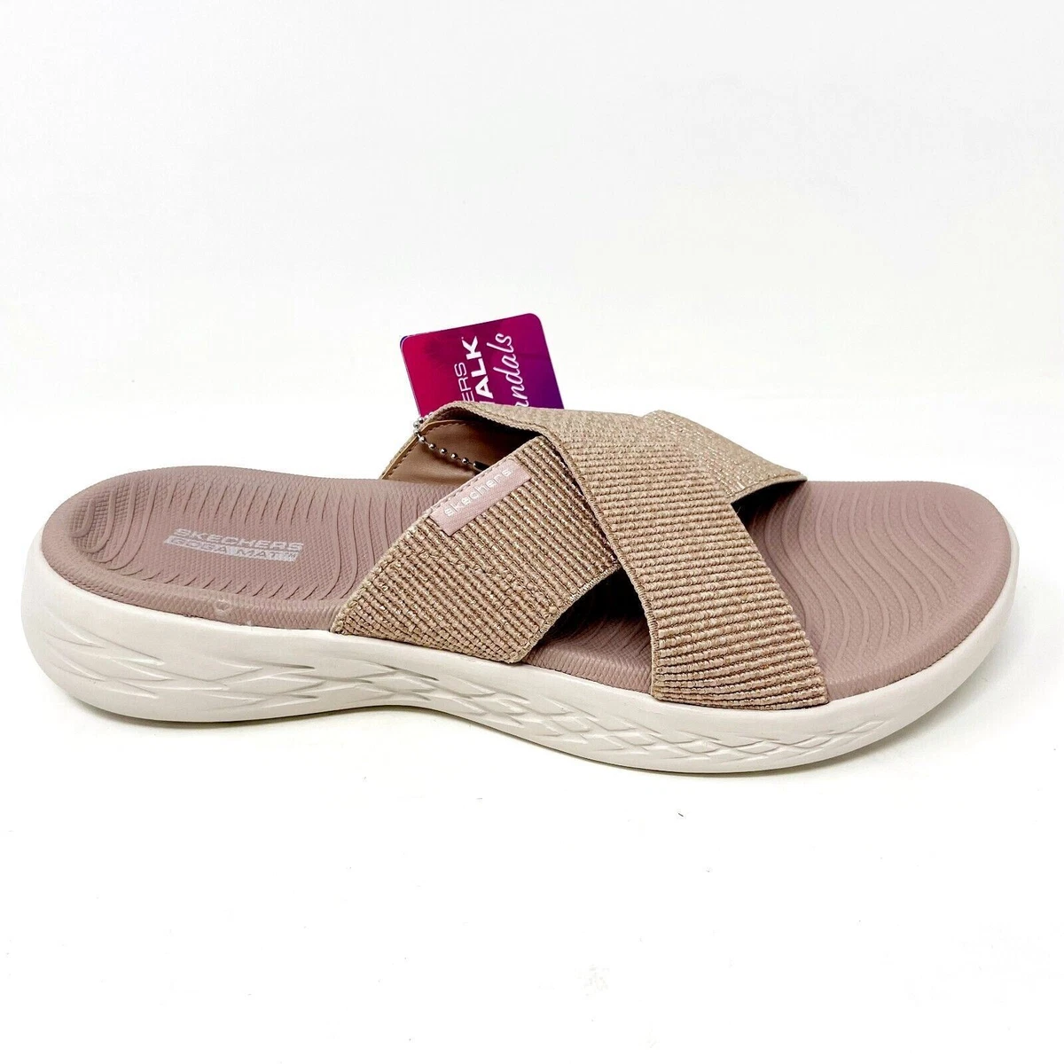 Rose gold top skechers flip flops
