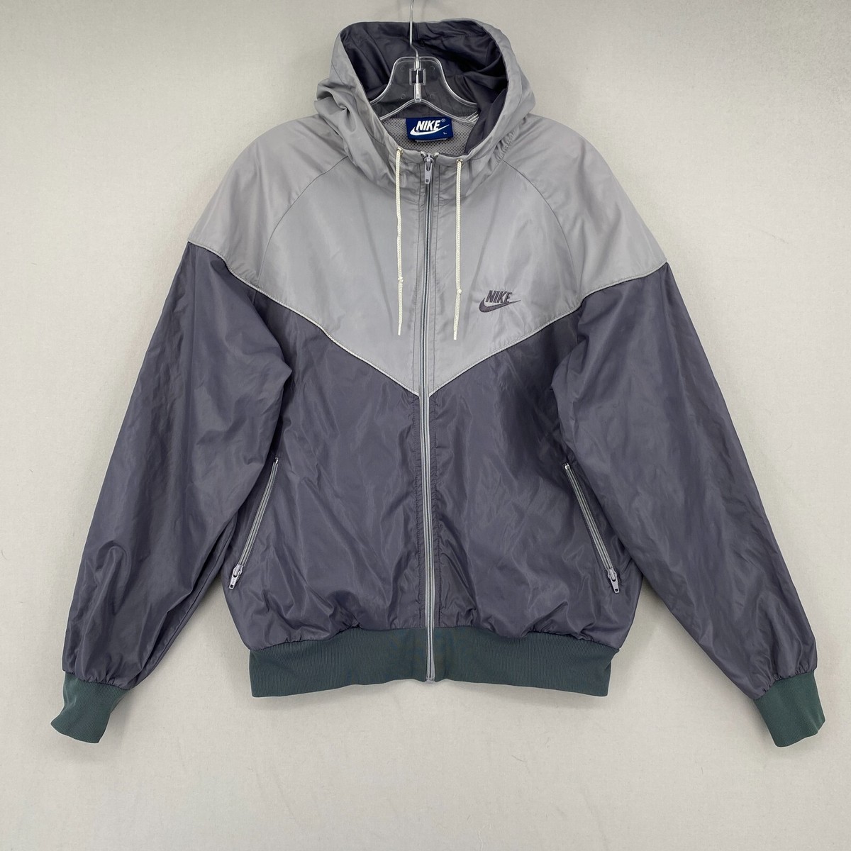 Vintage Nike Windbreaker Hooded Jacket Mens Large Gray Full Vintage Nike Windbreaker Hooded Jacket Mens Large Gray Full