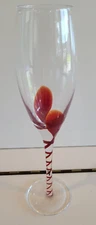 Pier 1 Imports Champagne Flute XMAS Red Candy Ribbons  9.75 Inches Holds 6 oz