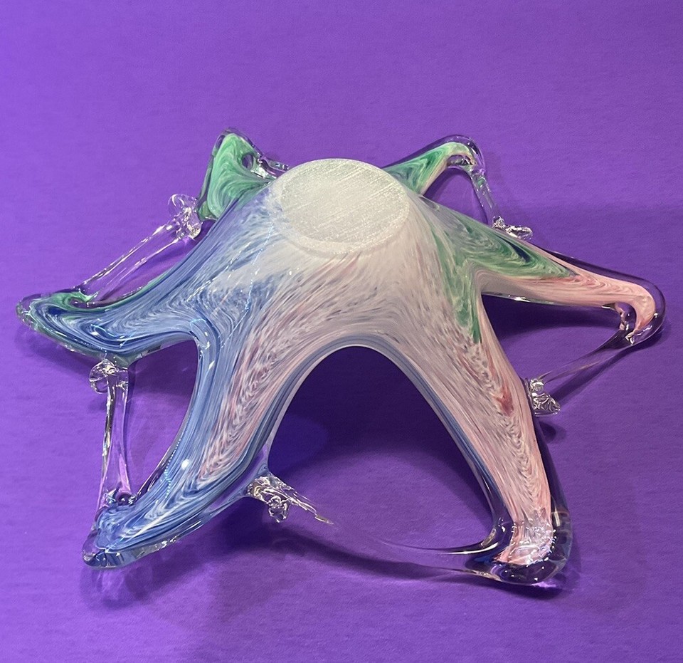 VTG Hand Blown Murano 9" Glass Colorful Pastel Starfish Design Bowl