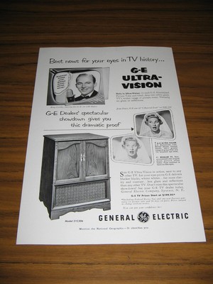 1953 Print Ad GE Ultra-Vision TV Sets Model 21C206 Bing Crosby on Television