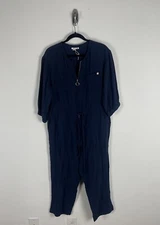 Sundry Gauze Jumpsuit Size XL (4) Navy Blue 1/2 Zip Drawstring Lighweight