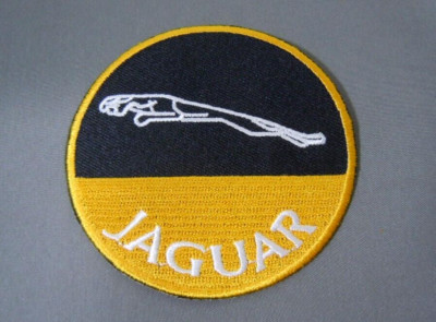 JAGUAR w/Leaping Cat Iron-On British Automotive Car Patch 3'' Black/Gold