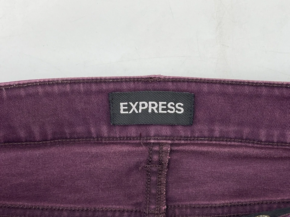 "Pantalones cortos de jean Express Cut Off para mujer talla 4 púrpura denim botón mosca cintura 31""" Foto 2 de 4