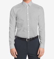  76 Calvin Klein Men Gray Slim-Fit Herringbone Button-Up Dress Shirt 16.5 34/35