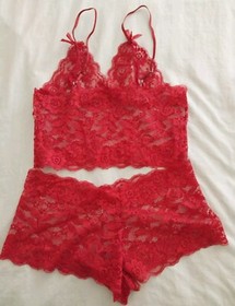 Red Lace Shorts & Top Light SHEIN Sleepwear Women's L NEW Lingerie Sexy Outfit