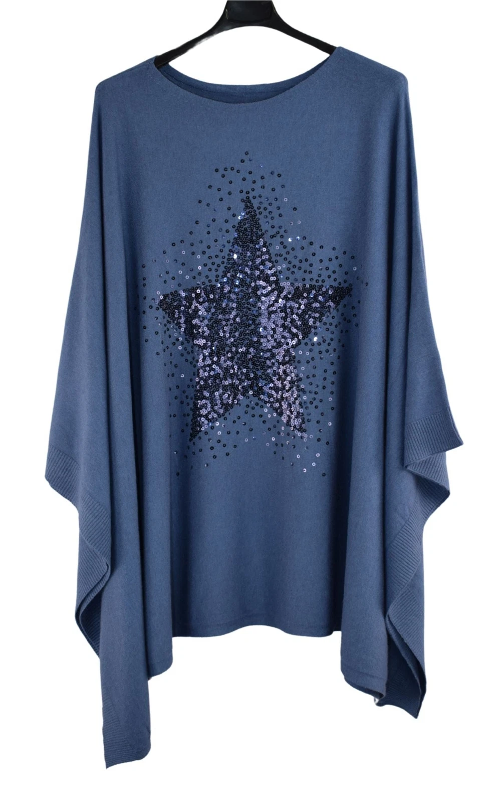 Women's Italian Lagenlook Sparkle Sequin Star Poncho Soft and Warm for Winter