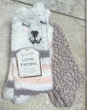 Give. Love. Renew 2 Pairs Fuzzy Printed Crew Socks Women One Size