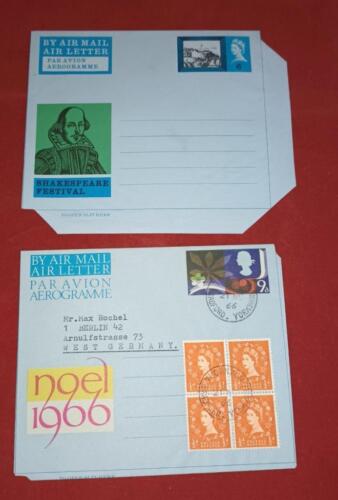 2 GB Air Mail Airmail letters 1960's Shakespeare Unused & 1966 Christmas Bradfor - Afbeelding 1 van 1