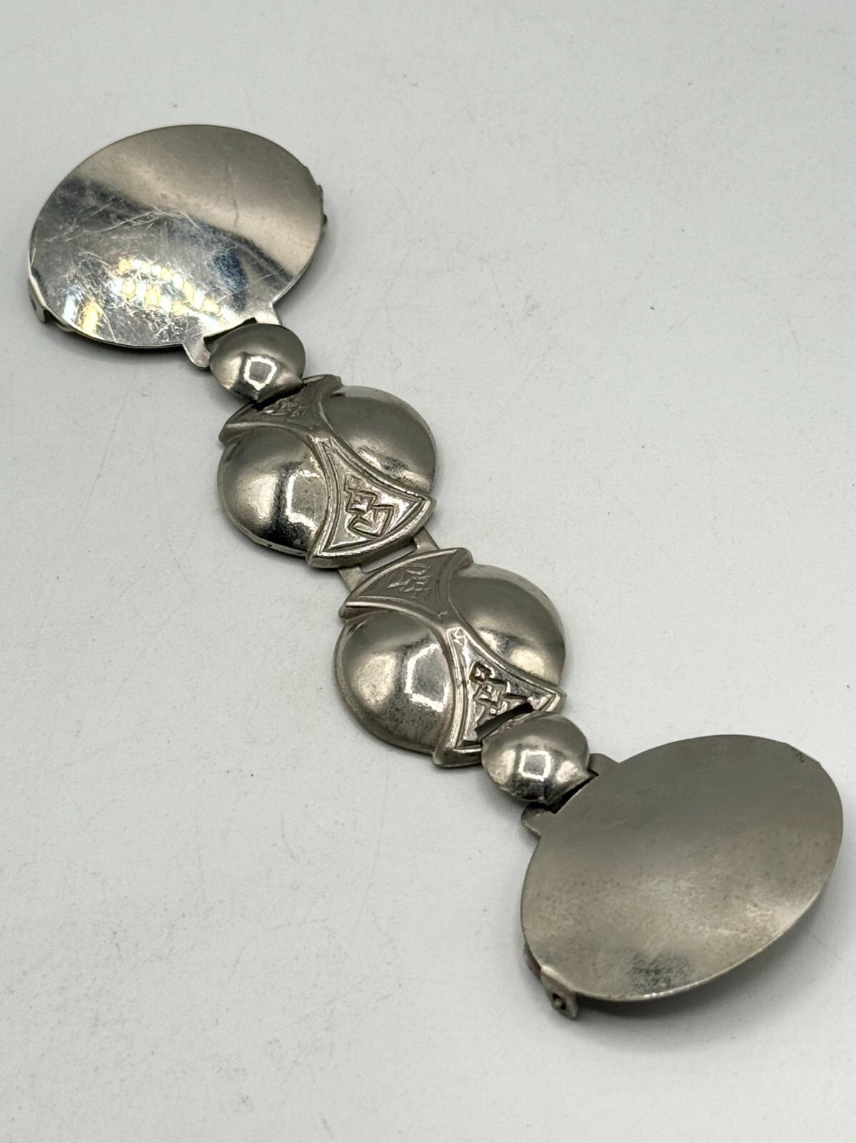 Estate solid brass silver interlocking belt buckle - image 1