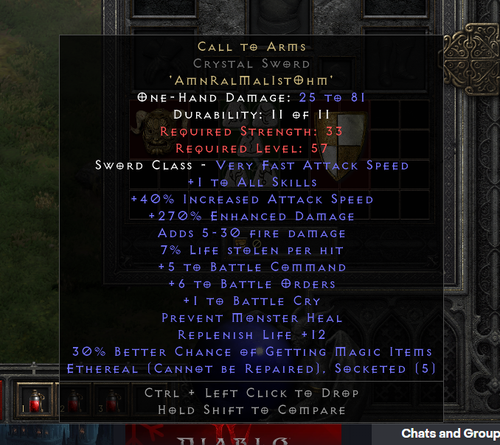 Épée Légendaire Diablo 4 Saison 9 - 3GA Intelligence, Dégâts Et Surpuissance Pour Barbare/Sorcière