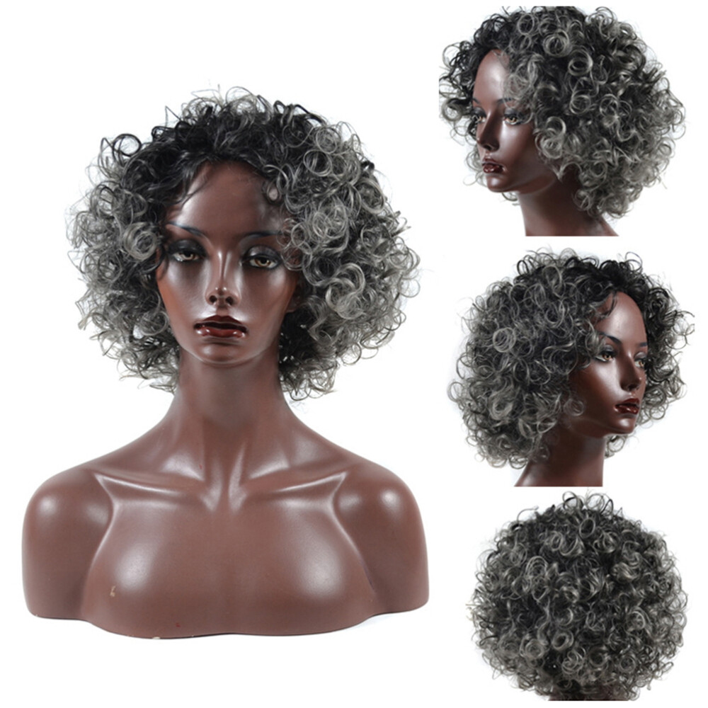 afro wigs cosplay Women Afro Curly Black Silver | eBay display picture 3