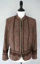 COLDWATER CREEK Brown Tan Ruffle Floral Embroidered Blazer Coat Jacket Size M P