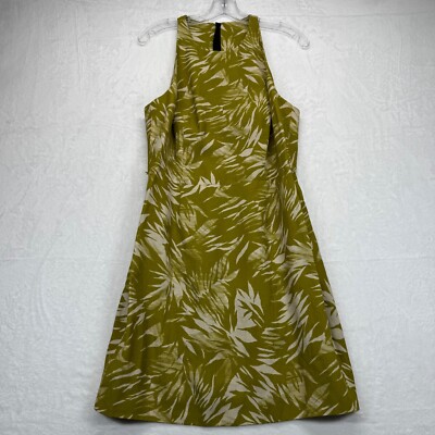Jason Wu linen blend Silk trim Palm Print Halter Dress Green Size 10 no belt