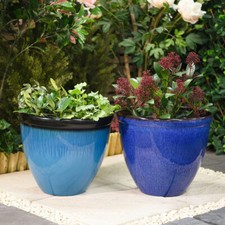 Garden Gear Elegant Bell Glazed Planters 34cm Tall Flower Pot Ocean or Sky Blue