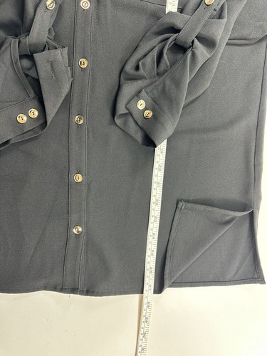 NUEVO SIN ETIQUETAS Camisa Susan Graver Negra Botón Dorado Para Mujer’s 6 Relajado Roll-Tab Cuello en V - Imagen 6 de 6