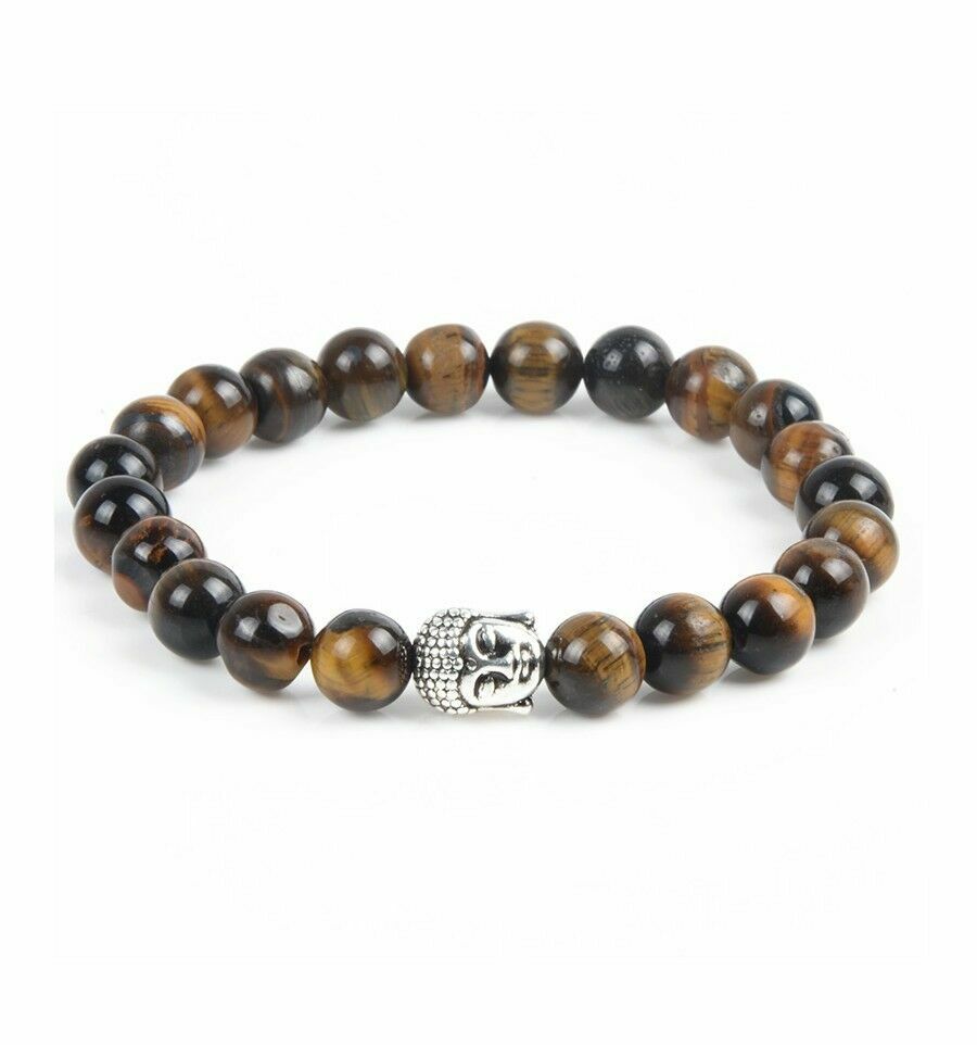 Bracelet Bouddha En Oeil De Tigre Et Bois Wengé - Artisanat - Neuf Avec étiquettes