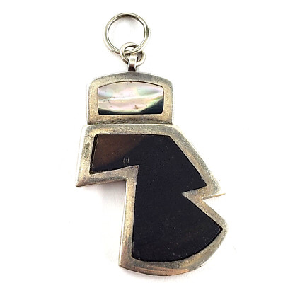 TM signierter Vintage Sterlingsilber Anhänger abstraktes geometrisches Inlay Southwestern