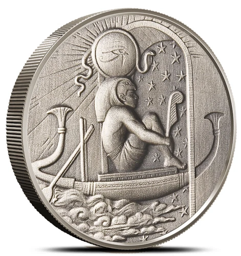 ANTIQUE - RA 2 oz .999 FINE Silver Egyptian Gods BU Round Ultra High Relief
