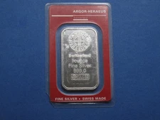 Argor Heraeus 1oz Silver Bar Switzerland in Assay Card