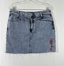 NWT Tommy Hilfiger Vintage Sz 8 Mini Skirt Denim Embroidered Logo Frayed Cotton