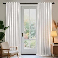 White Blackout Curtains 96 Inch 2 Panel Set - Linen 100% Blackout Bedroom Cur...